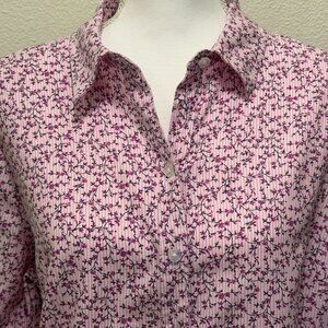 Croft & Barrow pink striped floral print button down blouse, Petite XL